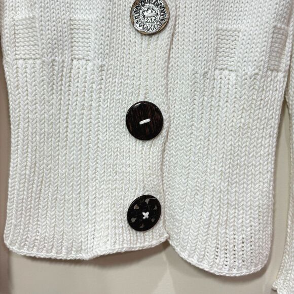 Pure Handknit Chunky Sweater Cardigan Womens XS White Artsy Buttons Cottagecore - Picture 6 of 14